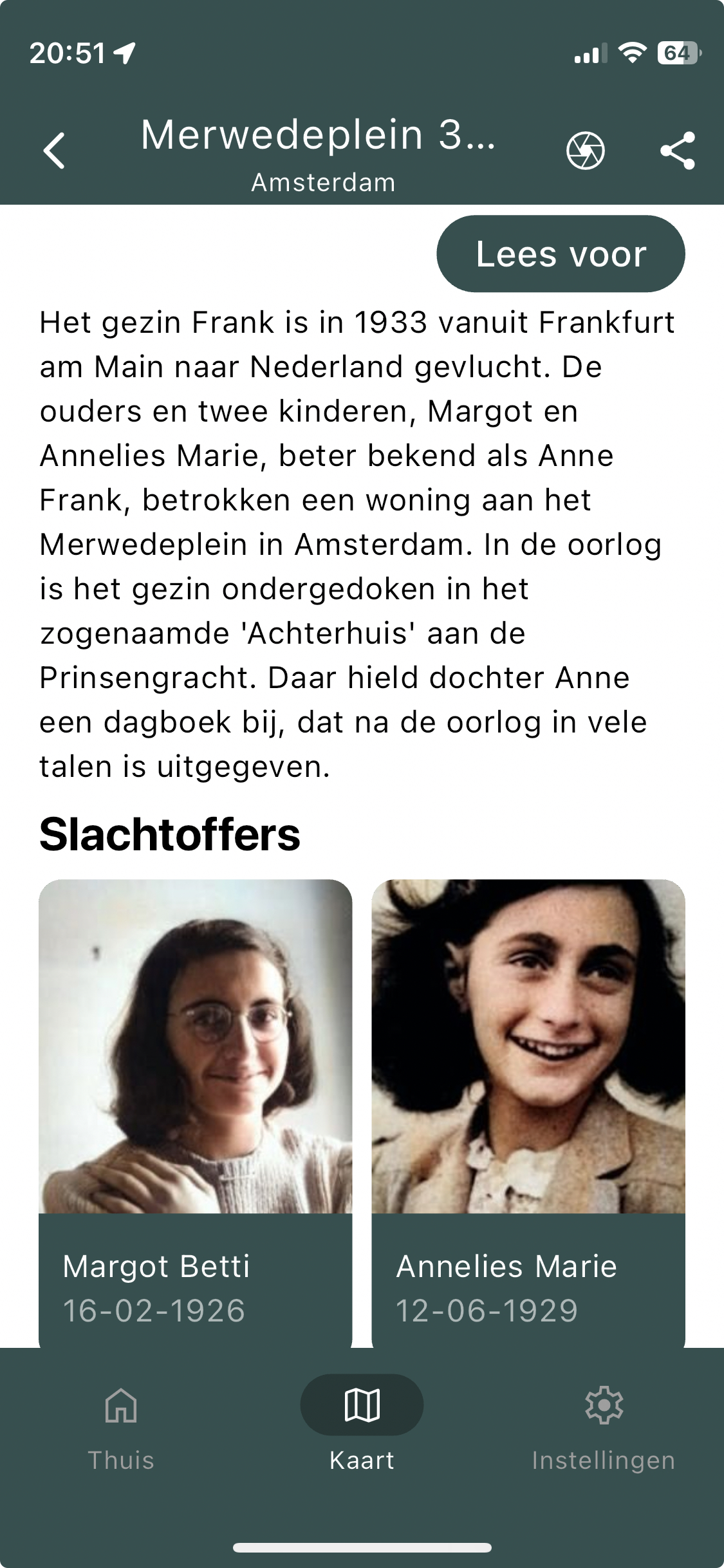 Screenshot of the Stolpersteine app